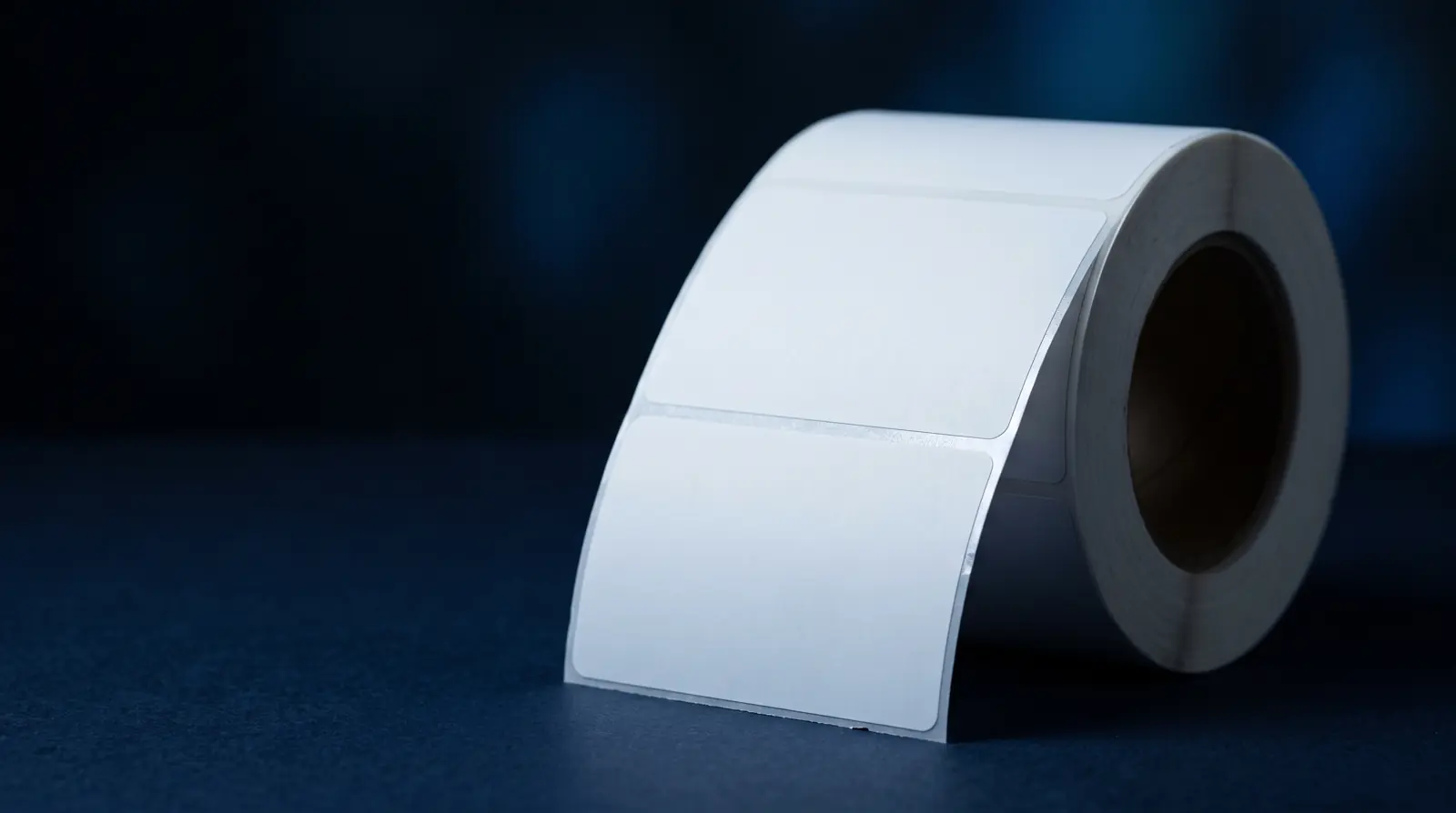 A roll of blank die-cut labels ready for in-house printing