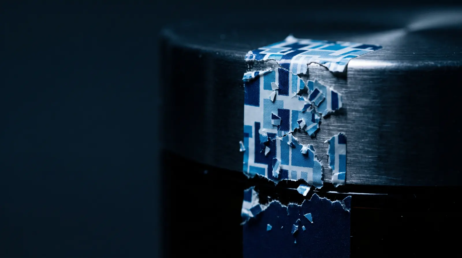 A tamper-evident seal fragmenting as it is lifted